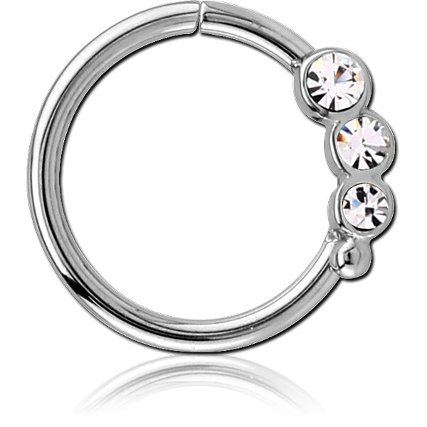 SURGICAL STEEL JEWELLED SEAMLESS RING - LEFT - TRIPLE GEM