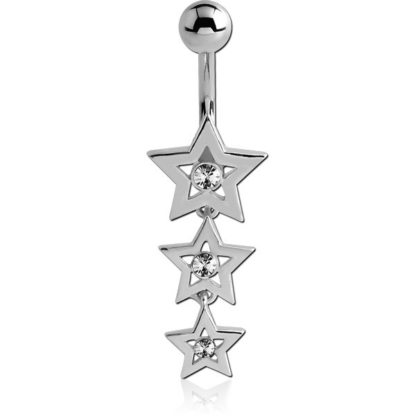 RHODIUM PLATED JEWELLED STAR FASHION DANGLE NAVEL BANANA