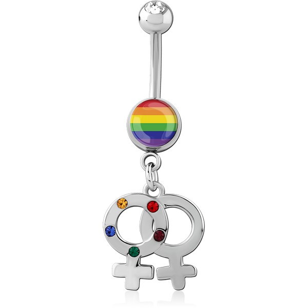 RHODIUM PLATED DOUBLE JEWELED NAVEL BANANA