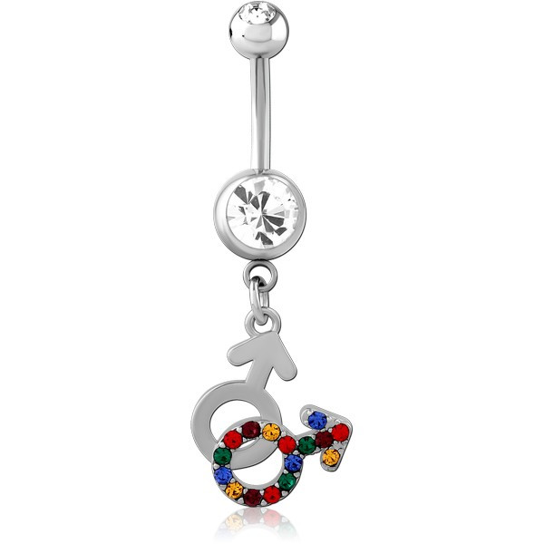 RHODIUM PLATED DOUBLE JEWELED NAVEL BANANA