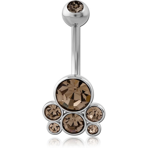 RHODIUM PLATED DOUBLE JEWELED NAVEL BANANA