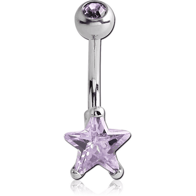 SURGICAL STEEL STAR 8MM CZ DOUBLE JEWLED NAVEL BANANA
