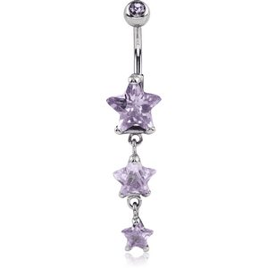 SURGICAL STEEL TRIPLE HEART CZ DOUBLE JEWELLED DANGLE NAVEL BANANA