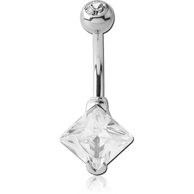 SURGICAL STEEL SQUARE 8MM CZ DOUBLE JEWELLED NAVEL BANANA