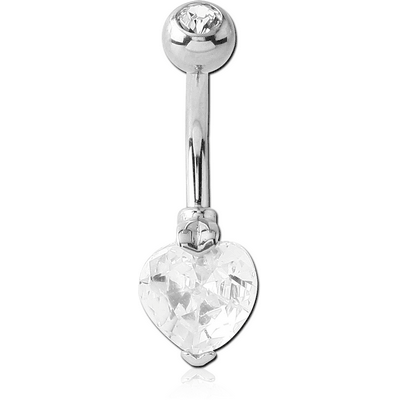 SURGICAL STEEL HEART 8MM CZ DOUBLE JEWELLED NAVEL BANANA