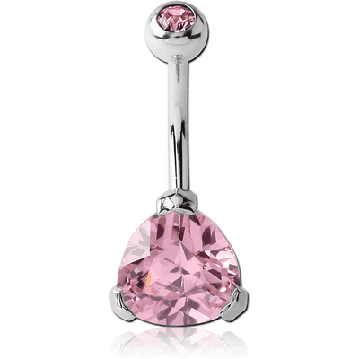 SURGICAL STEEL TRIANGLE 10MM CZ DOUBLE JEWELLED NAVEL BANANA