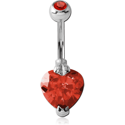 SURGICAL STEEL HEART 10MM CZ DOUBLE JEWELED NAVEL BANANA