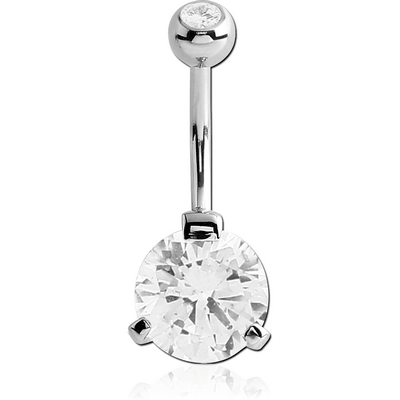 SURGICAL STEEL SUPER ROUND 10MM CZ DOUBLE JEWELLED NAVEL BANANA