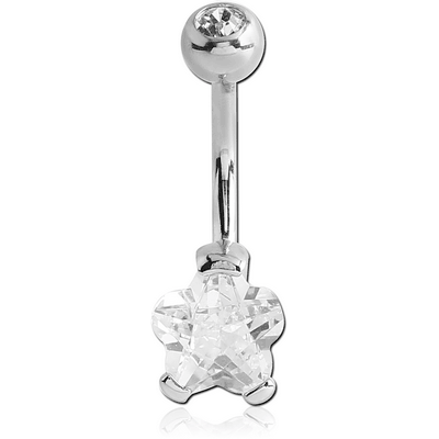 SURGICAL STEEL FLOWER 8MM CZ DOUBLE JEWELED NAVEL BANANA