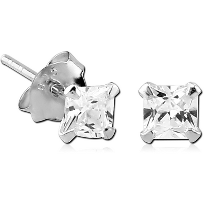 PAIR OF SILVER PRONG SET JEWELED SQUARE EAR STUDS