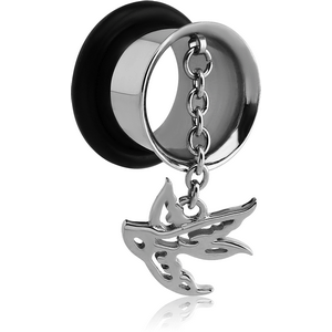SURGICAL STEEL SINGLE FLARED TUNNEL WITH BIRD CHARM