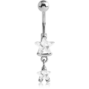 SURGICAL STEEL DOUBLE STAR CZ JEWELED DANGLE NAVEL BANANA