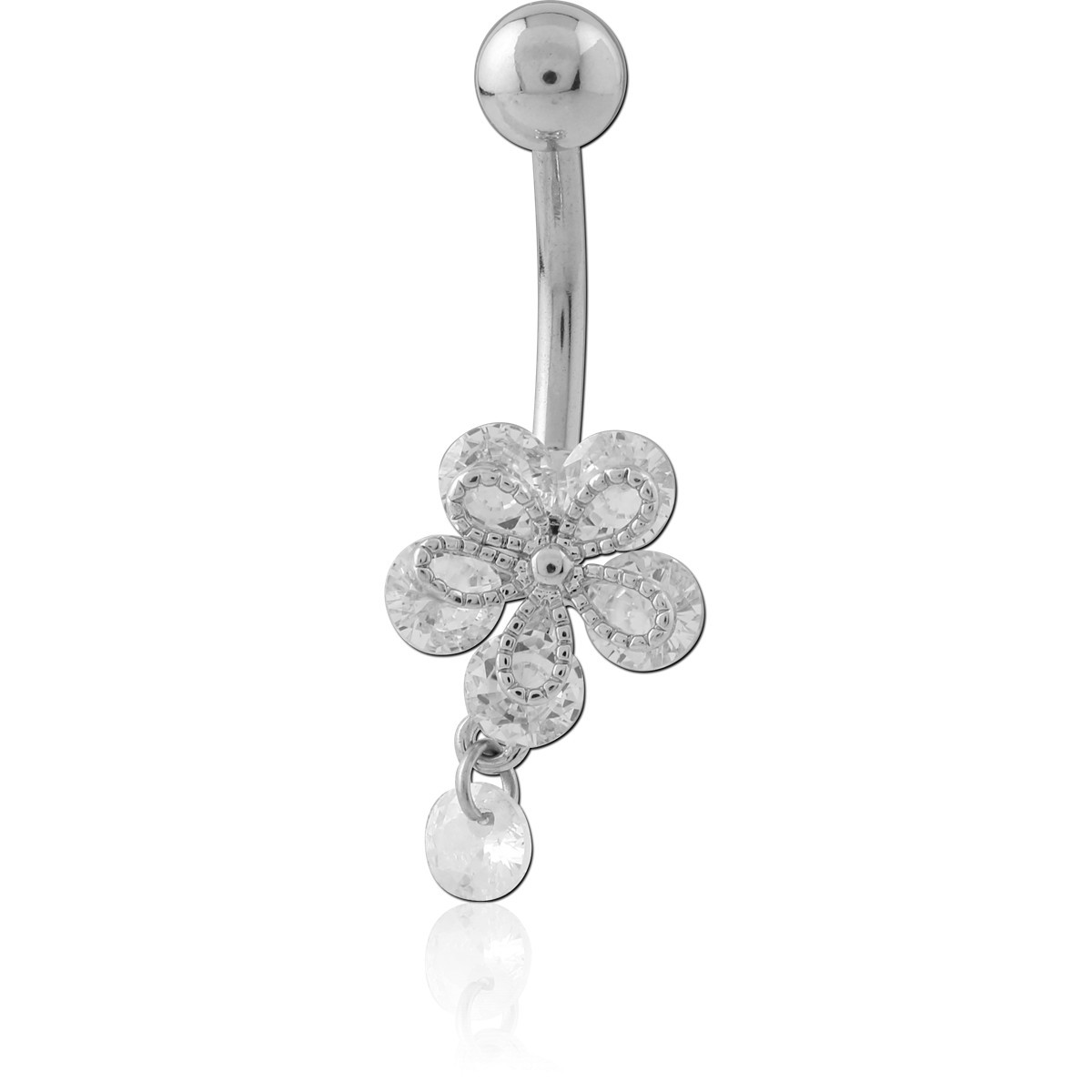 SURGICAL STEEL NAVEL BANANA TEXTURED FLOWER WITH DOUBLE DISC CHARMS