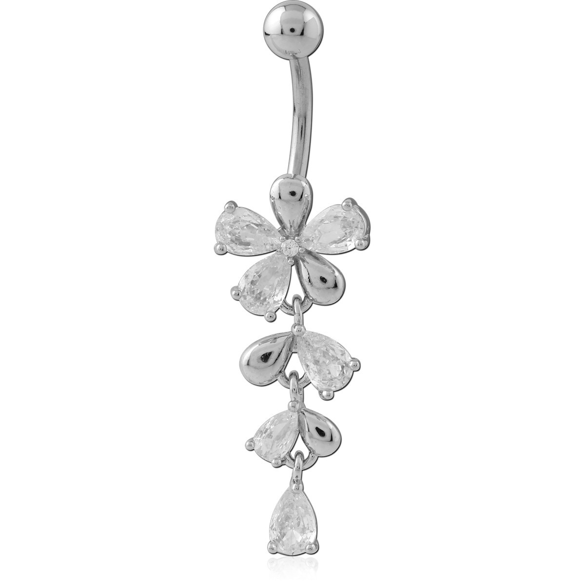 SURGICAL STEEL NAVEL BANANA CASCADING TEARDROP GEM FLOWER DANGLE CHARM