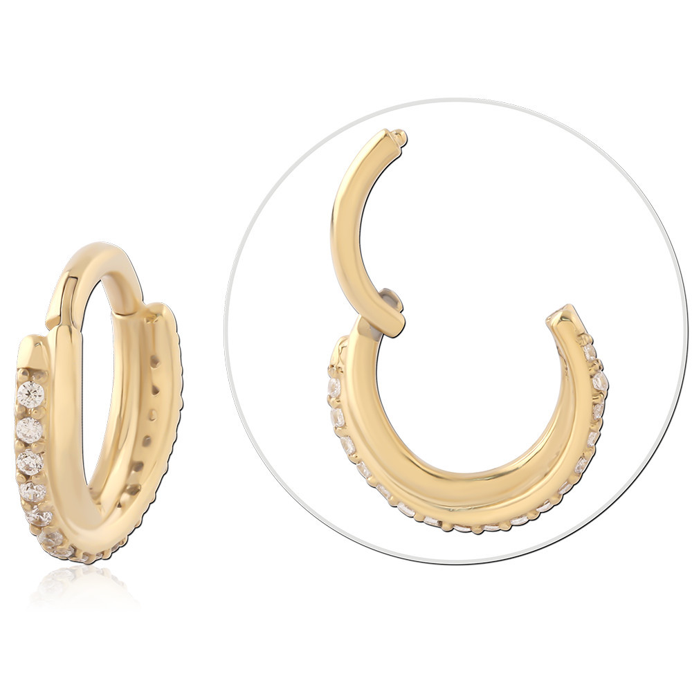 GOLD PVD 18K COATED SURGICAL STEEL JEWELED HINGED SEGMENT RING