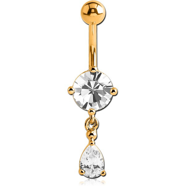 GOLD PVD 18K COATED BRASS JEWELED NAVEL BANANA WITH CHARM