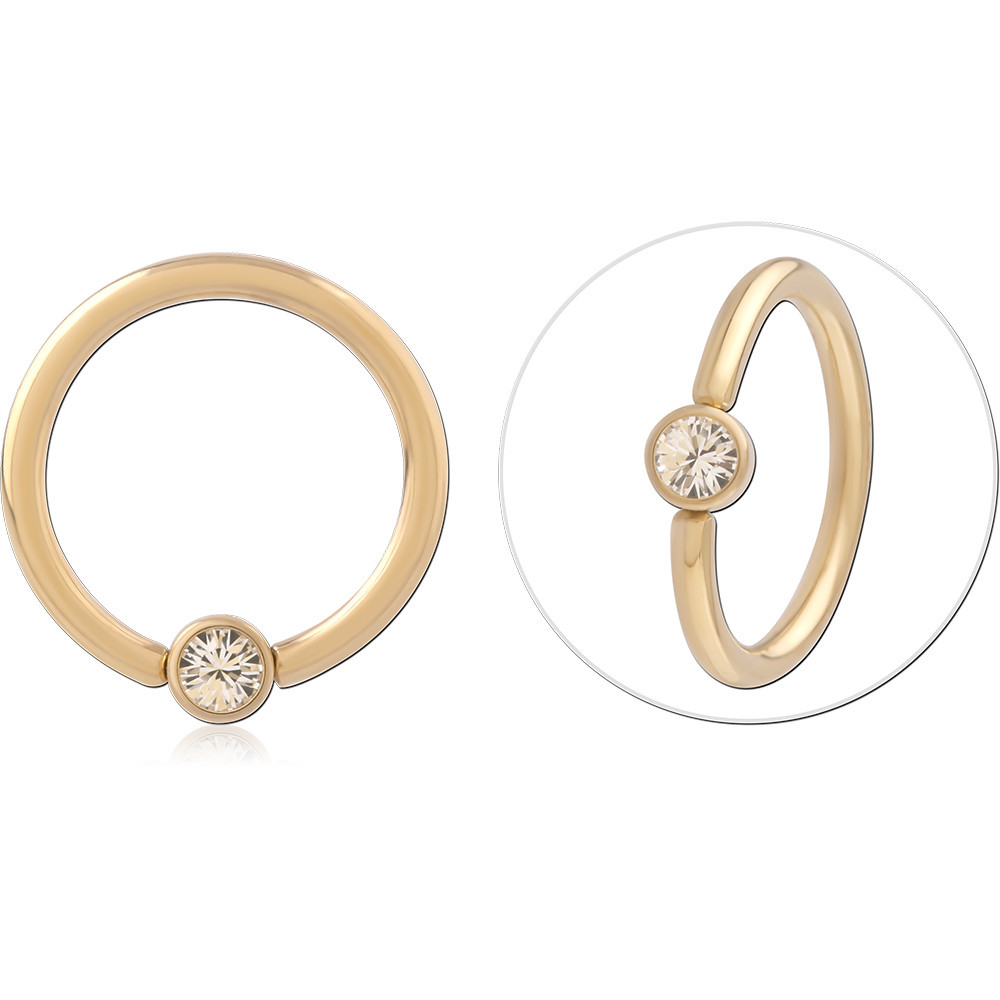 GOLD PVD 18K COATED SURGICAL STEEL HINGE SEGMENT RING ROUND BEZEL GEM