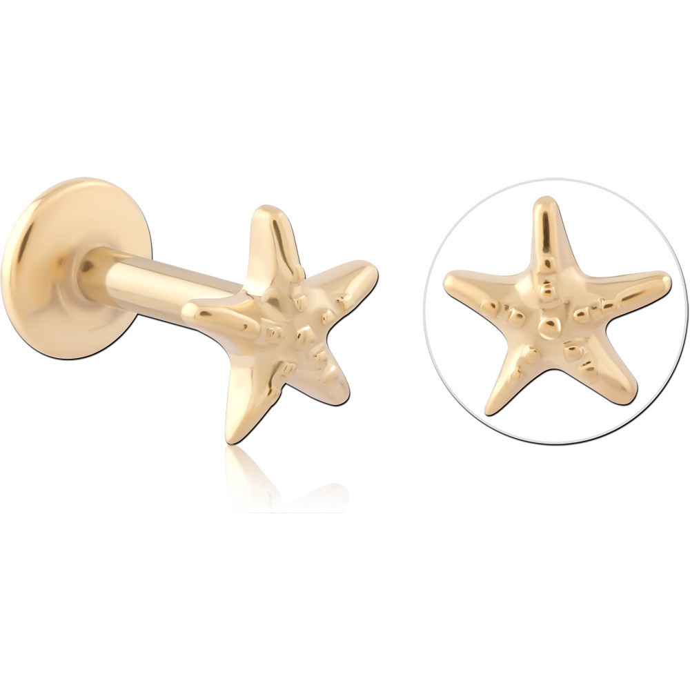 GOLD PVD 18K COATED SURGICAL STEEL INTERNAL LABRET STARFISH TOP