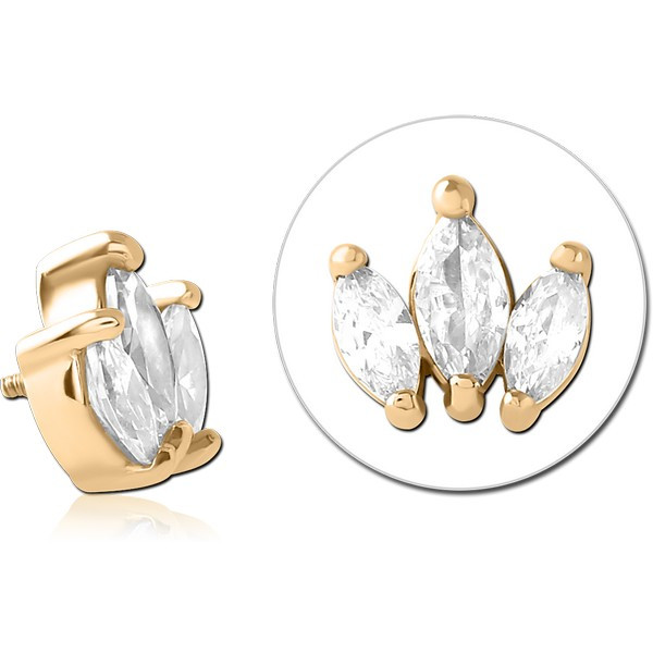 GOLD PVD 18K COATED SURGICAL STEEL JEWELED MICRO ATTACHMENT FOR 1.2MM INTERNALLY THREADED PINS