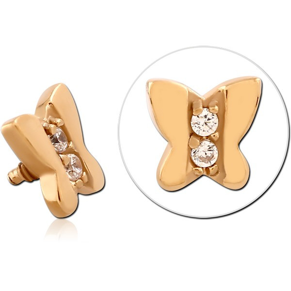 GOLD PVD 18K COATED SURGICAL STEEL JEWELED MICRO ATTACHMENT FOR 1.2MM INTERNALLY THREADED PINS