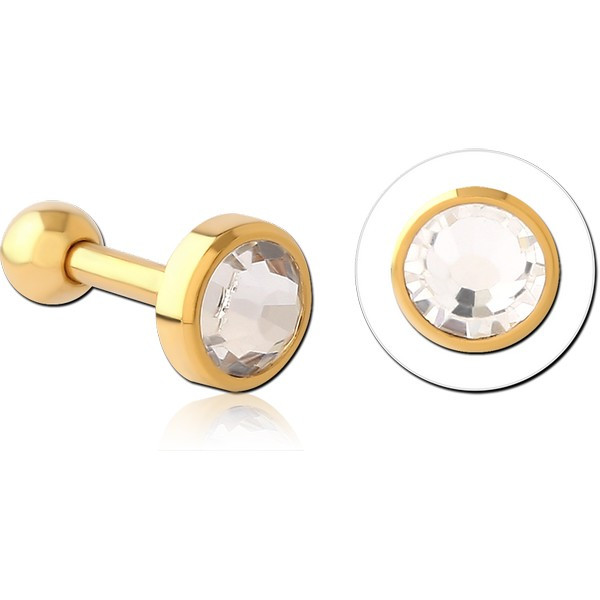 GOLD PVD 18K COATED SURGICAL STEEL JEWELED TRAGUS MICRO BARBELL