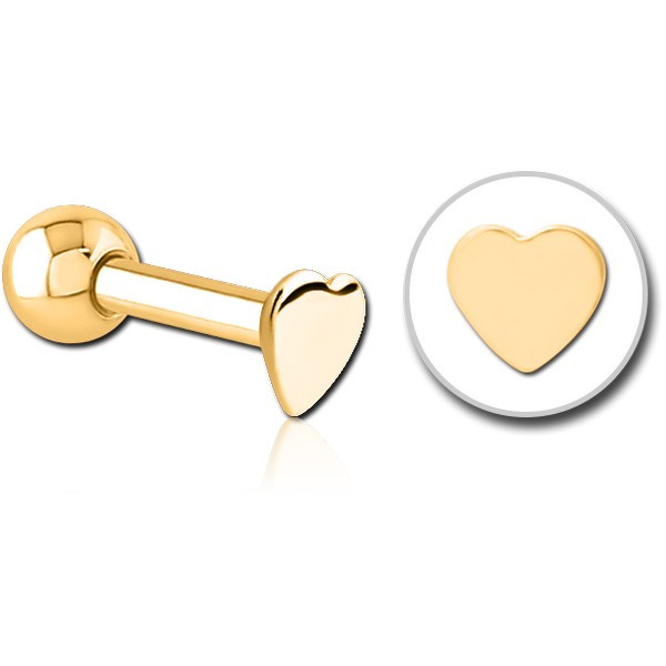 GOLD PVD 18K COATED SURGICAL STEEL HEART TRAGUS MICRO BARBELL