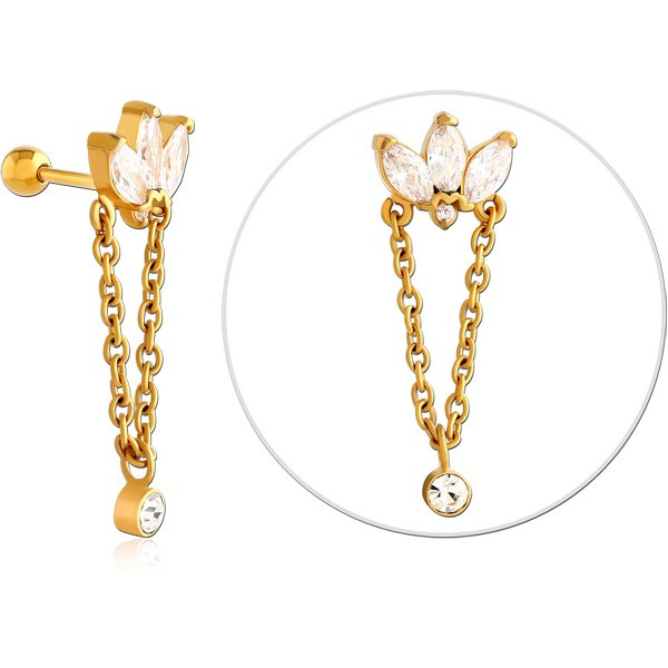 GOLD PVD 18K COATED SURGICAL STEEL JEWELED TRAGUS MICRO BARBELL