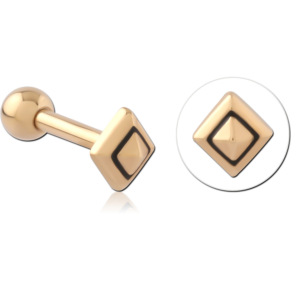 GOLD PVD COATED SURGICAL STEEL CARTILAGE BARBELL SQUARE BLACK ENAMEL