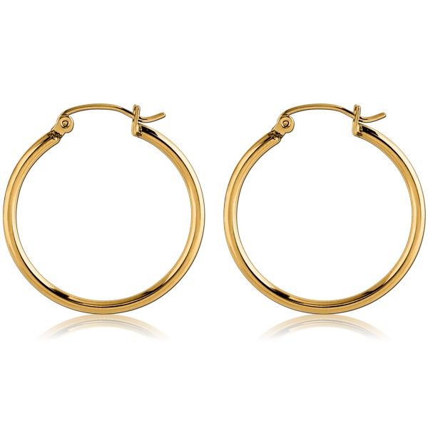 GOLD PVD 18K COATED SURGICAL STEEL WIRE HOOP EARRINGS - ROUND