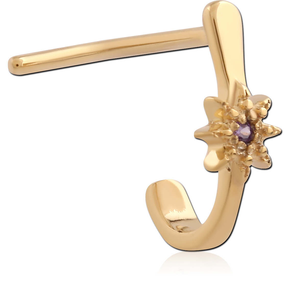 GOLD PVD 18K COATED SURGICAL STEEL 90 DEGREE NOSE STUD STARBURST GEM