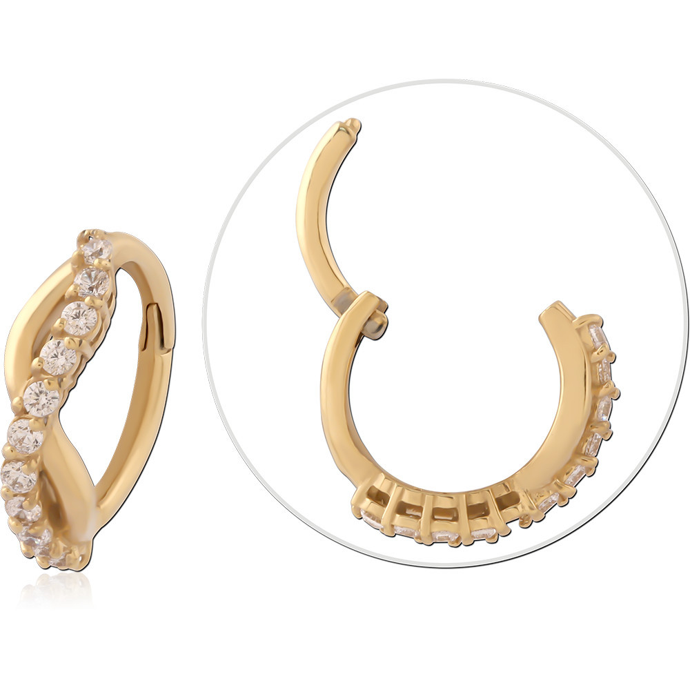 GOLD PVD 18K COATED SURGICAL STEEL MULTI PURPOSE CLICKER TWISTED PAVE GEMS