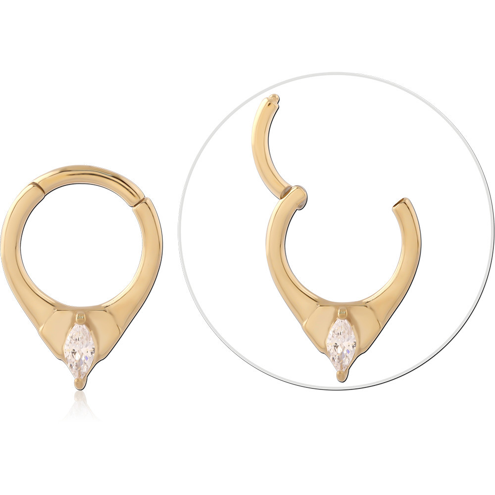 316L GOLD PVD 18K COATED SURGICAL STEEL HINGE RING MARQUISE GEM WITH DROP CHARM