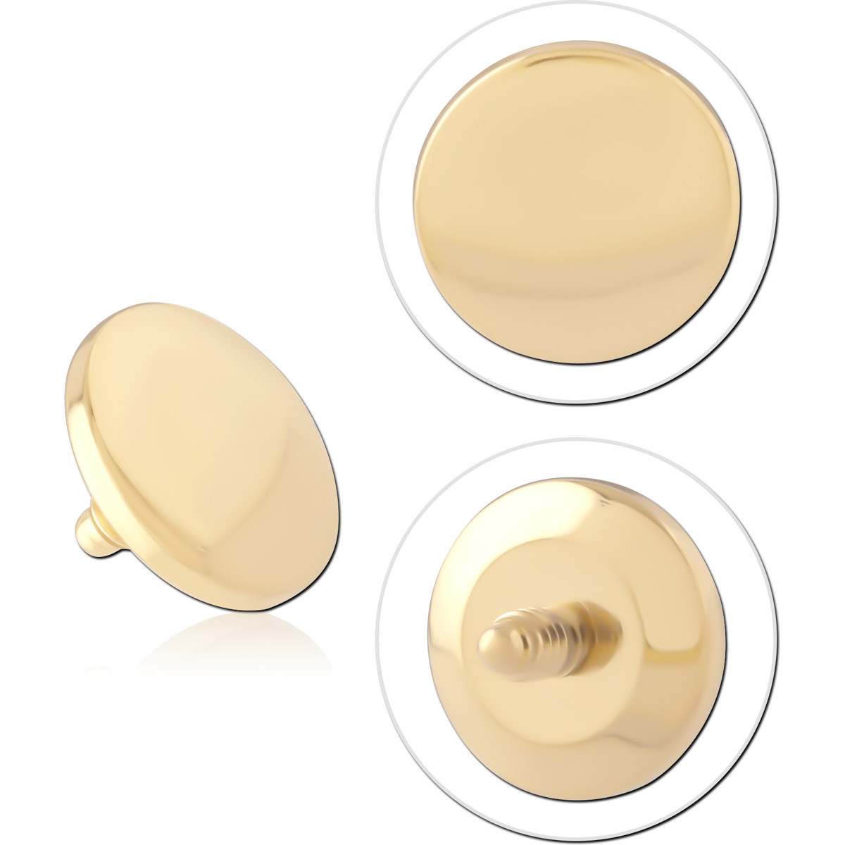 GOLD PVD 18K COATED TITANIUM DISC FOR 1.2MM INTERNALLY THREADED PINS