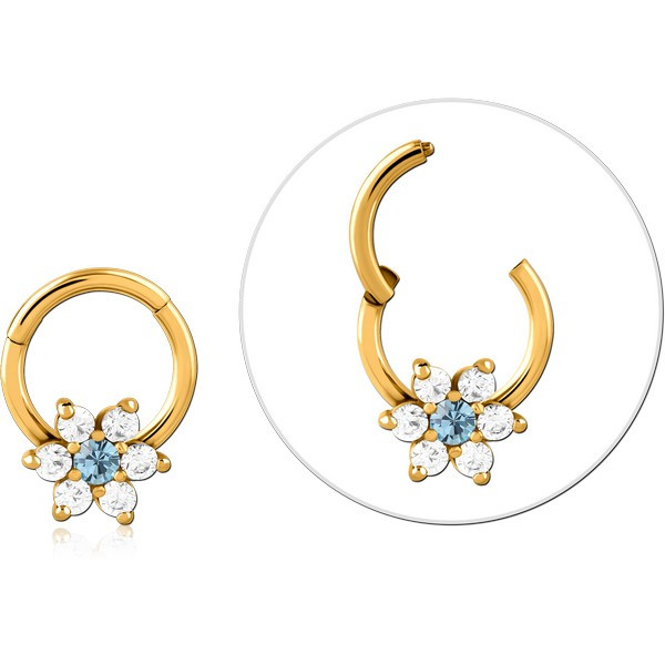GOLD PVD COATED SURGICAL STEEL JEWELED HINGED SEGMENT RING