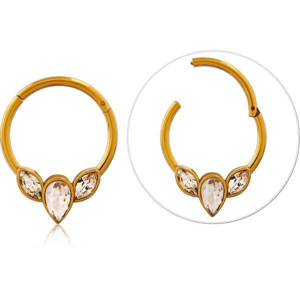 GOLD PVD COATED SURGICAL STEEL JEWELED HINGED SEGMENT RING