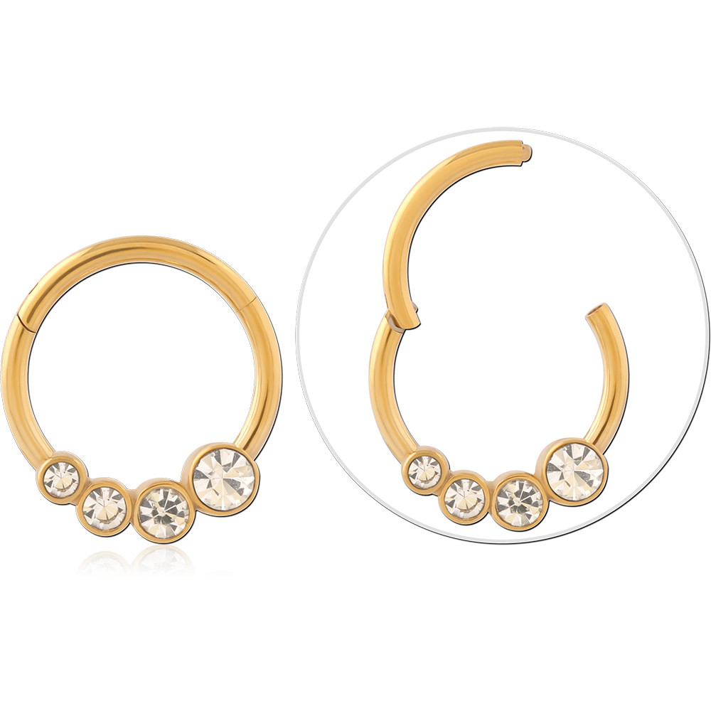 316L GOLD PVD COATED SURGICAL STEEL HINGE SEGMENT RING GRADUATED CZ ROW