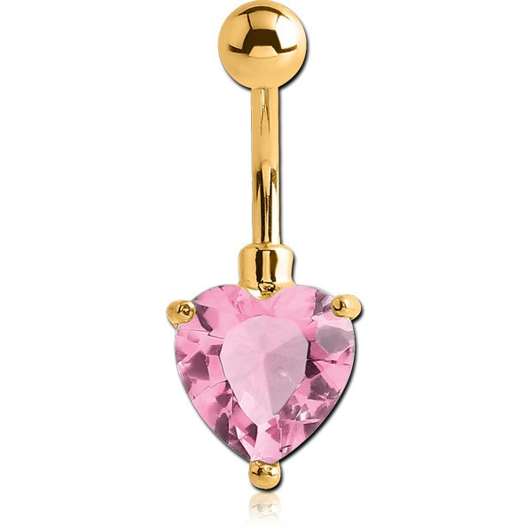 GOLD PVD COATED BRASS JEWELLED HEART NAVEL BANANA