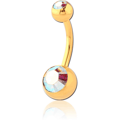 GOLD PLATED SURGICAL STEEL DOUBLE JEWELED NAVEL BANANA