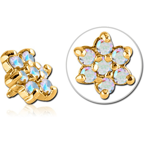 GOLD PVD COATED SURGICAL STEEL JEWELLED ATTACHMENT FOR 1.6MM INTERNALLY THREADED PINS - FLOWER
