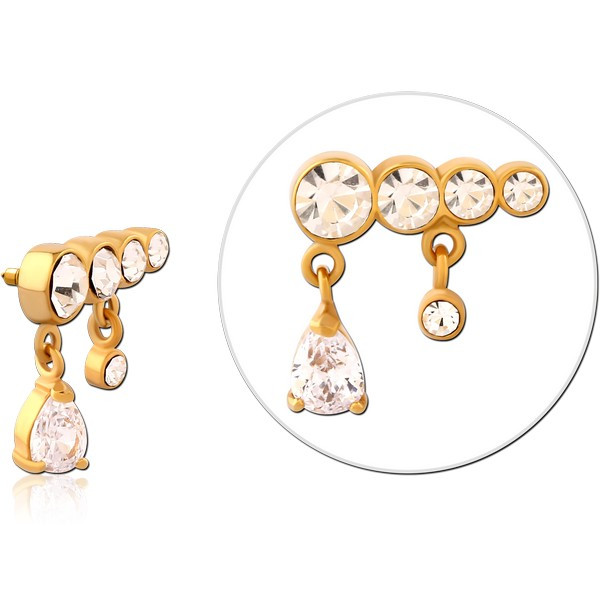 GOLD PVD COATED SURGICAL STEEL JEWELED MICRO ATTACHMENT FOR 1.2MM INTERNALLY THREADED PINS