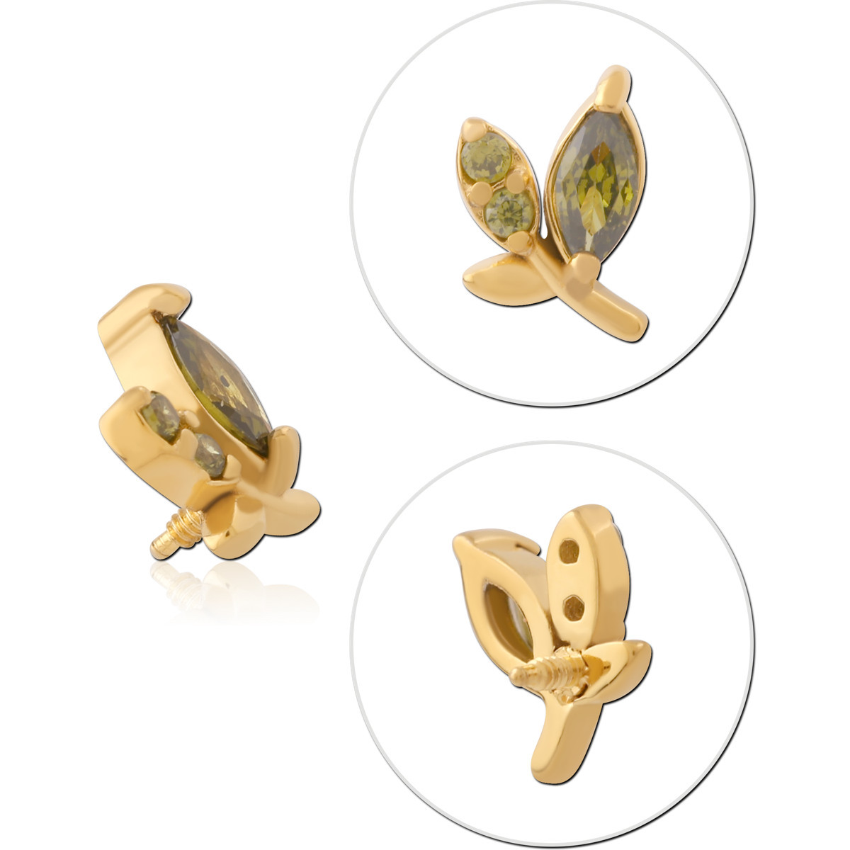 GOLD PVD COATED SURGICAL STEEL JEWELED MICRO ATTACHMENT FOR 1.2MM INTERNALLY THREADED PINS