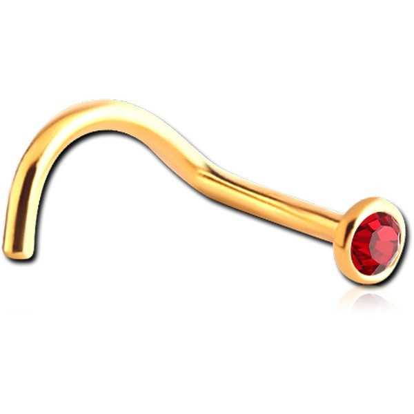 GOLD PVD COATED SURGICAL STEEL SWAROVSKI CRYSTAL jewelled CURVED NOSE STUD