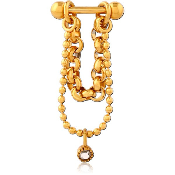 GOLD PVD COATED SURGICAL STEEL TRAGUS MICRO BARBELL WITH CHAIN