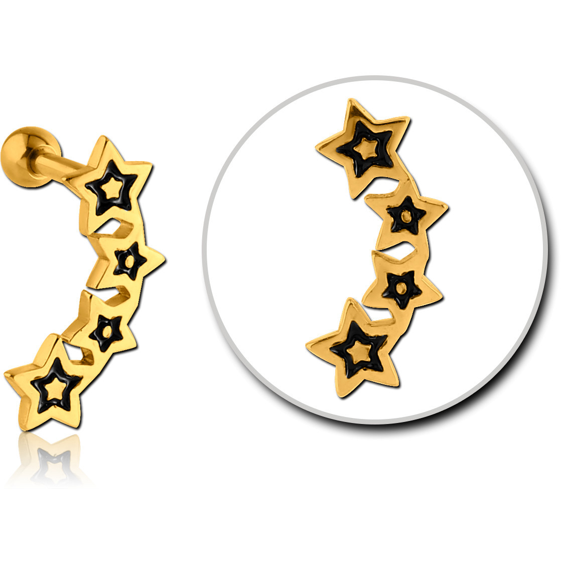 316L GOLD PVD COATED SURGICAL STEEL TRAGUS MICRO BARBELL WITH ENAMEL - FOUR STARS