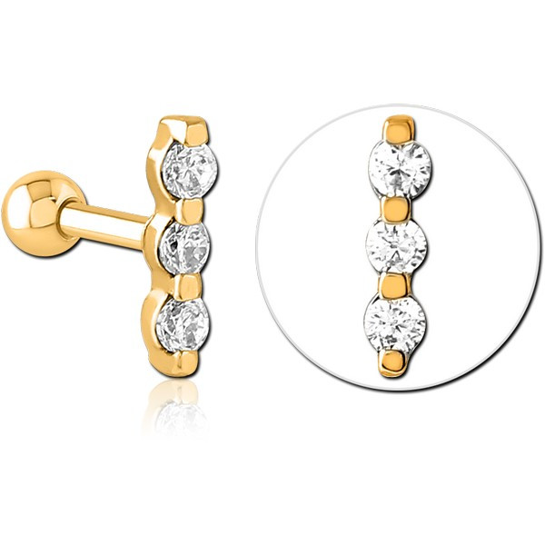GOLD PVD COATED SURGICAL STEEL JEWELLED TRAGUS MICRO BARBELL