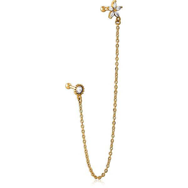 GOLD PVD COATED SURGICAL STEEL JEWELED TRAGUS MICRO BARBELL - FLOWER