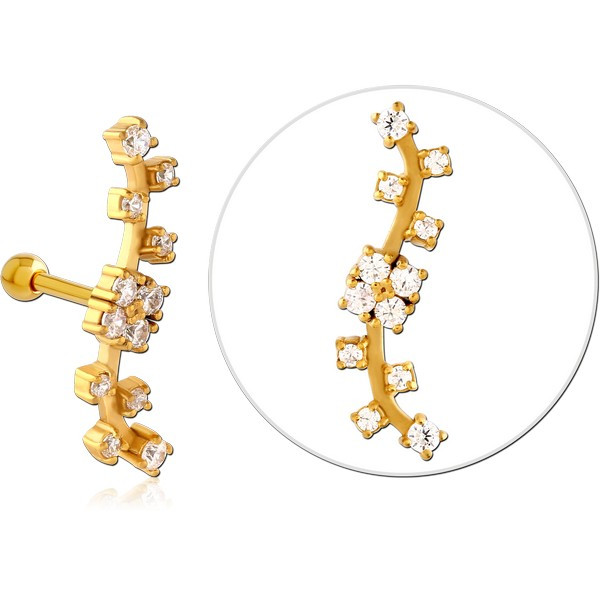GOLD PVD COATED SURGICAL STEEL JEWELLED TRAGUS MICRO BARBELL