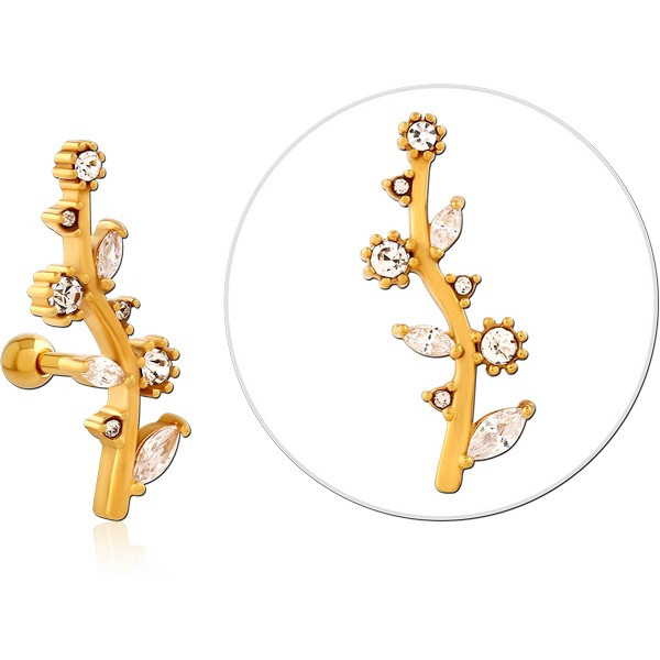 GOLD PVD COATED SURGICAL STEEL JEWELED TRAGUS MICRO BARBELL