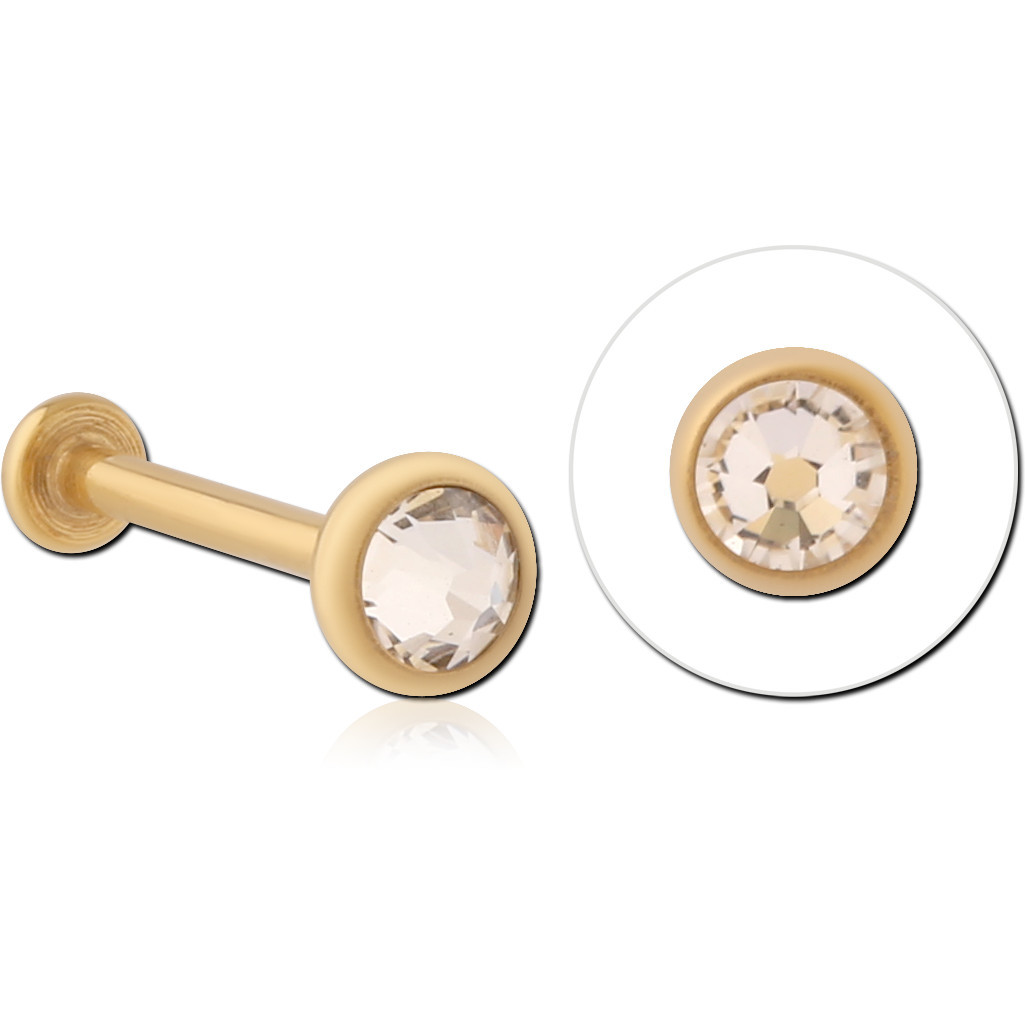 316L GOLD PVD COATED SURGICAL STEEL JEWELED THREADLESS DISC LABRET