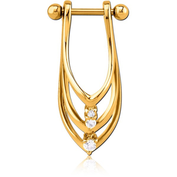GOLD PVD COATED SURGICAL STEEL JEWELED CARTILAGE SHIELD
